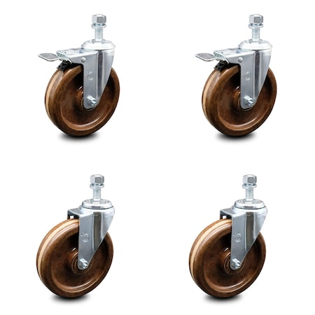 Service Caster 6 Inch High Temp Phenolic Wheel Swivel 1/2 Inch Stem Caster Total Lock Brake, 2PK SCC-TSTTL20S615-PHSHT-121315-2-S-2